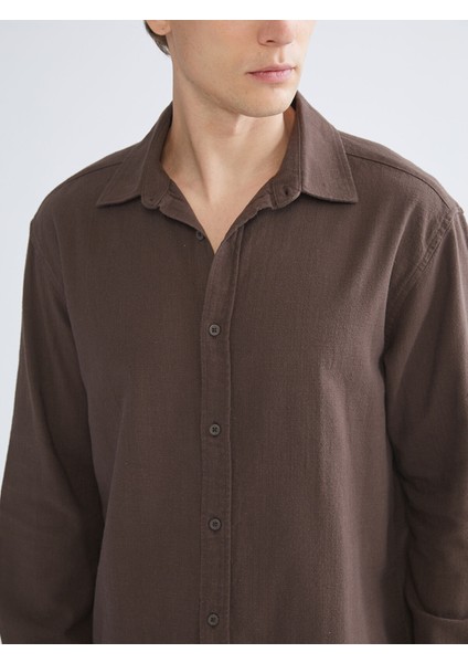 Yeni Sezon Regular Fit Uzun Kollu Keten Görünümlü Erkek Gömlek modelleri