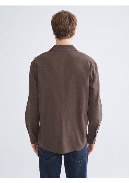 Yeni Sezon Regular Fit Uzun Kollu Keten Görünümlü Erkek Gömlek fırsatları