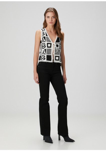 Florence Siyah Beyaz Tığ Işi Yelek fiyatları