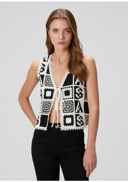 Florence Siyah Beyaz Tığ Işi Yelek modelleri