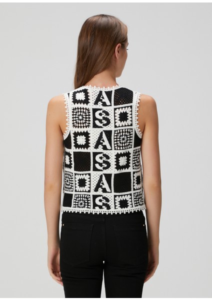 Florence Siyah Beyaz Tığ Işi Yelek fırsatları