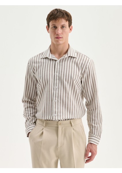 Yeni Sezon Regular Fit Uzun Kollu Çizgili Erkek Gömlek