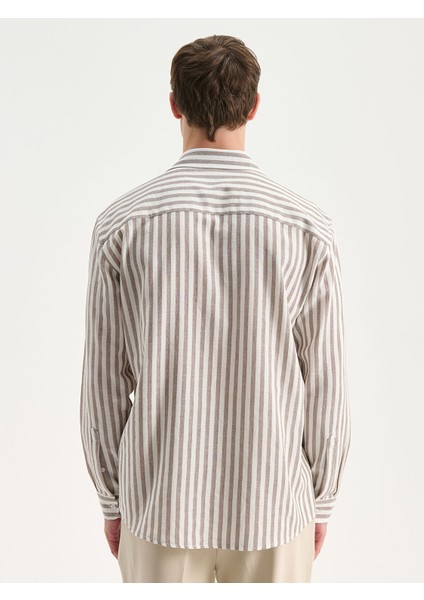Yeni Sezon Regular Fit Uzun Kollu Çizgili Erkek Gömlek fırsatları