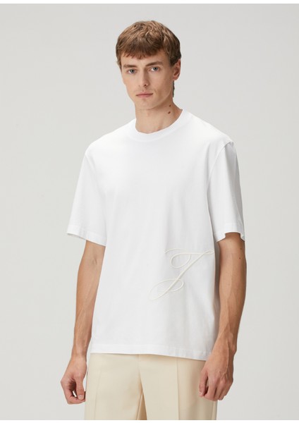 J Beyaz Logo Nakışlı T-Shirt