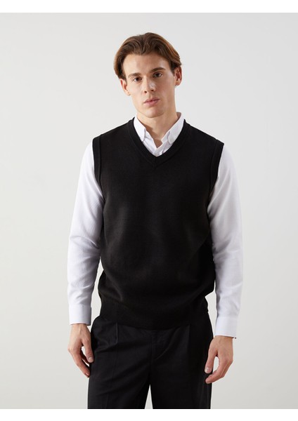 Yeni Sezon Standart Kalıp V Yaka Erkek Triko Süveter