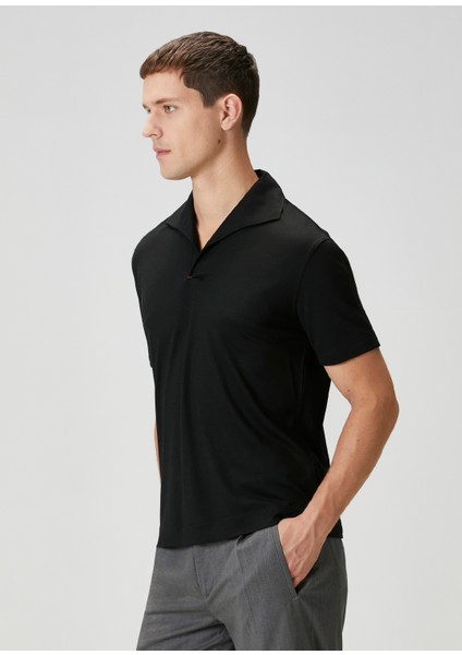 Siyah Polo Yaka Yün T-Shirt modelleri