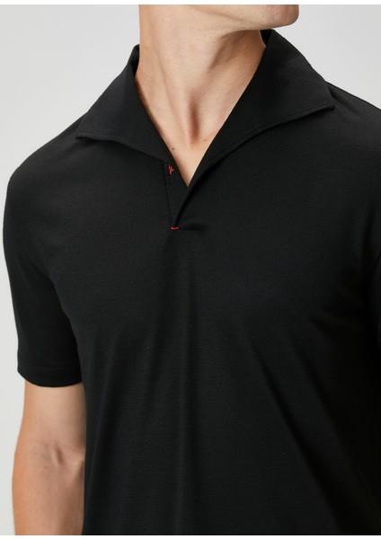 Siyah Polo Yaka Yün T-Shirt indirimleri