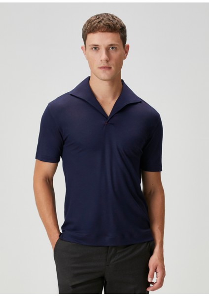 Lacivert Polo Yaka Yün T-Shirt