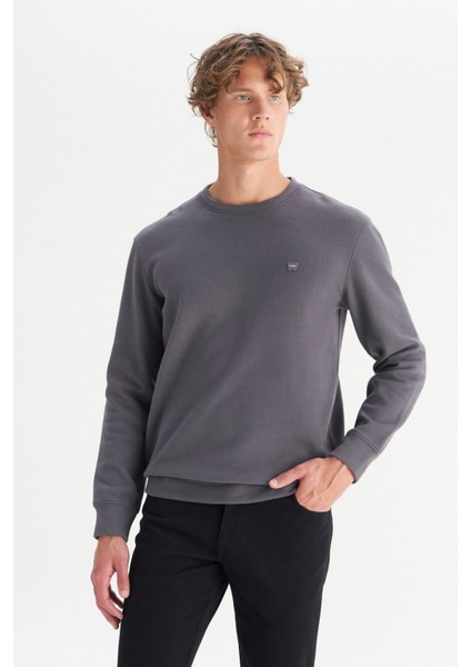 Pamuklu Regular Fit Normal Kesim Bisiklet Yaka Selanik Örgü Sweatshirt