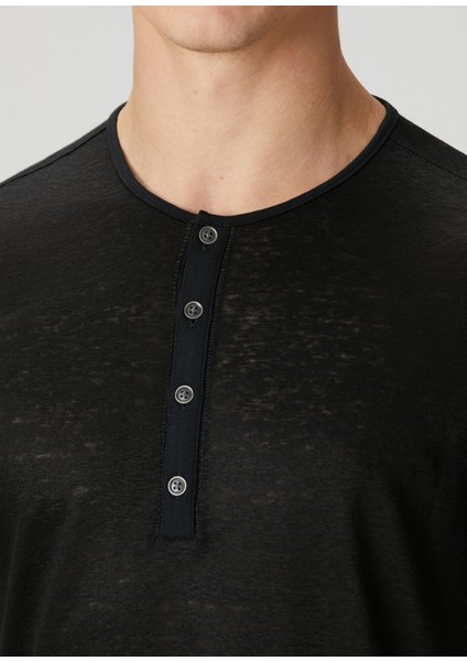 Regular Fit Bleecker Yakası Düğmeli Keten T-Shirt indirimleri