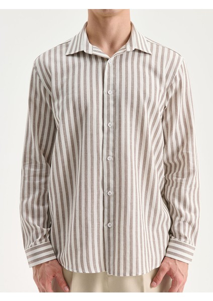 Yeni Sezon Regular Fit Uzun Kollu Çizgili Erkek Gömlek modelleri