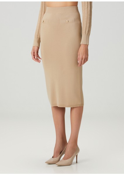 Bej Midi Yün Kalem Etek modelleri