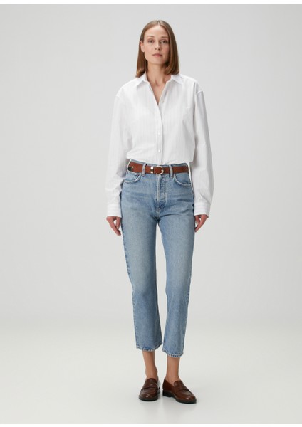 90S Pinch Mavi Crop Straight Jean Pantolon