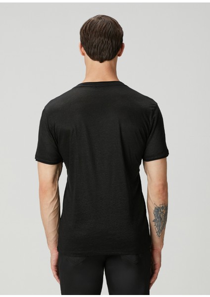 Slim Fit Wooster Siyah V Yaka Keten T-Shirt fırsatları