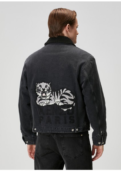 Siyah Yakası Shearling Detaylı Denim Mont fırsatları