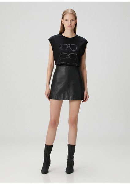 Renai Siyah Mini Deri Etek