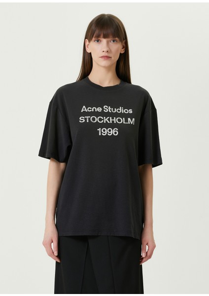Antrasit Bisiklet Yaka Logolu T-Shirt modelleri