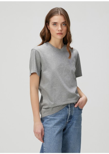 Gri Logo Nakışlı T-Shirt