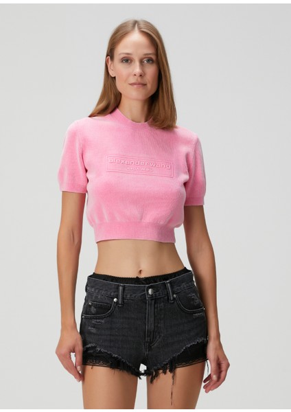 Pembe Logolu Crop T-Shirt