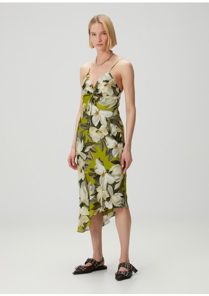 Alexia Yeşil Çiçekli Midi Elbise