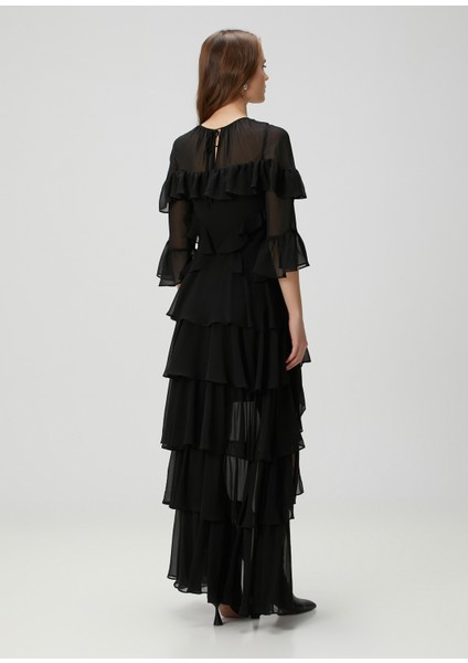 Nat Siyah Fırfırlı Elbise fırsatları