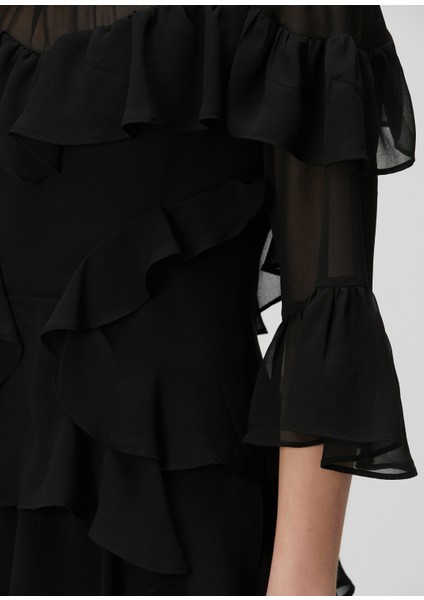 Nat Siyah Fırfırlı Elbise indirimleri