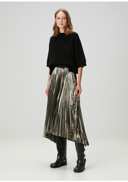 Jax Gold Pileli Midi Etek