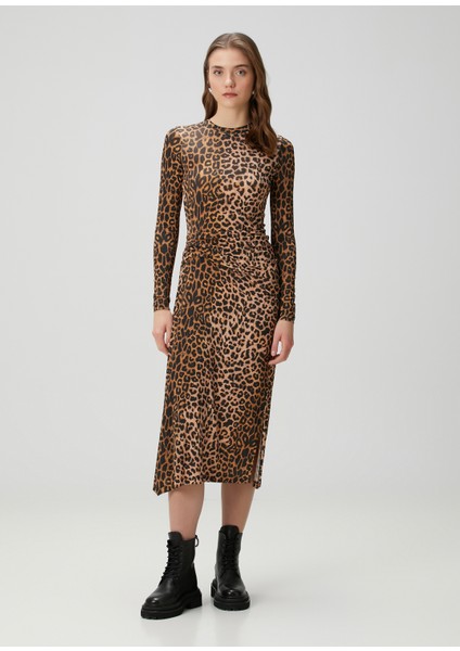 Rivi Leopar Desenli Midi Elbise