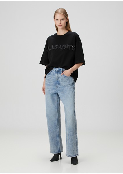 Blake Frayed Mavi Wide Leg Jean Pantolon