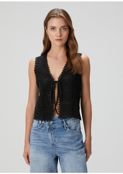Florence Siyah Tığ Işi Yelek