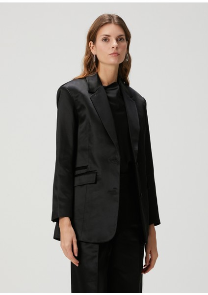 Sae Relaxed Fit Siyah Saten Blazer