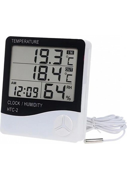 Iç ve Dış Ortam Sıcaklığını Ölçebilen LCD Ekran Saat Göstergeli Alarmlı Nem Ölçer Termometre (4887)