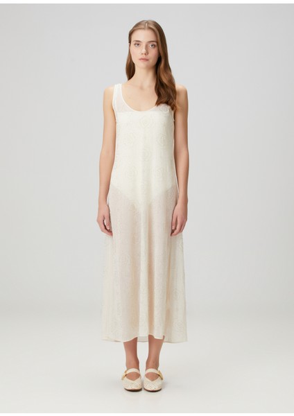 Ekru Işlemeli Midi Plaj Elbisesi fiyatları