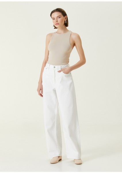 Low Slung Baggy Beyaz Jean Pantolon