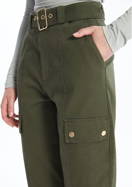 Yeni Sezon Beli Kemerli Dar Fit Kadın Kargo Pantolon modelleri