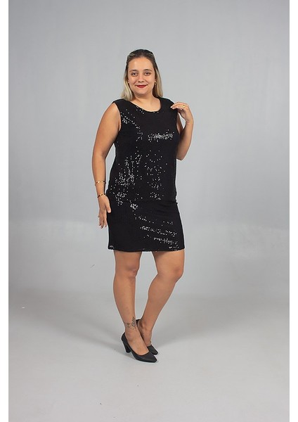 Büyük Beden Pul Payet Astarlı Bluz Siyah Şık ve Işıltılı indirimleri