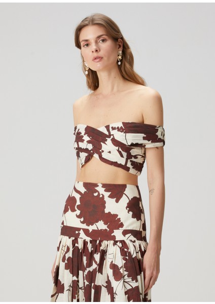 Trisha Kahve Beyaz Çiçekli Bluz