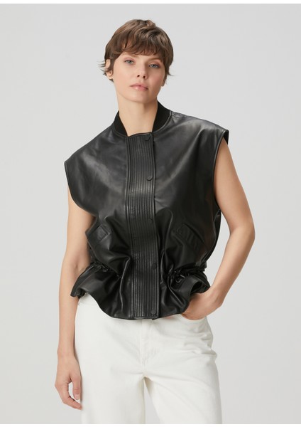 Sofi Siyah Deri Yelek