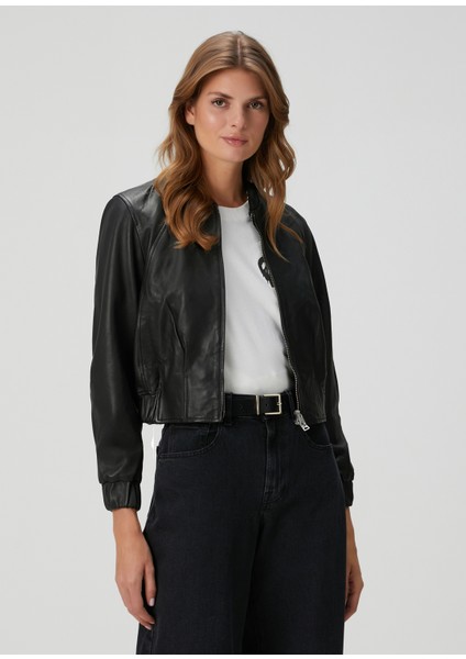 Martina Siyah Deri Bomber Ceket