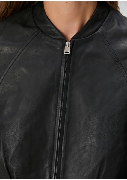 Martina Siyah Deri Bomber Ceket indirimleri