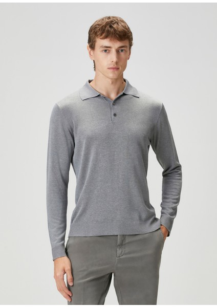 Gri Polo Yaka Ipek Triko