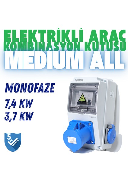 Elektrikli Araç Kombinasyon Kutusu, Tesla Blue Adaptöre Uyumlu, ''medium All'' 3X32A + 1X16A, V i k o/P a n a s o n i c