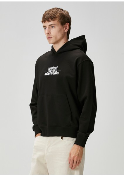 Siyah Kapüşonlu Logo Nakışlı Sweatshirt modelleri