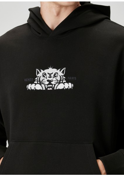 Siyah Kapüşonlu Logo Nakışlı Sweatshirt indirimleri