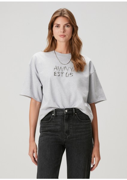 Boxy Fit Gri Baskılı T-Shirt modelleri