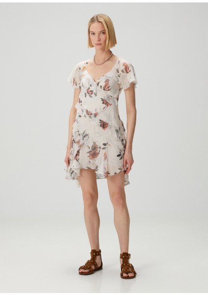 Darma Ekru Çiçekli Mini Elbise