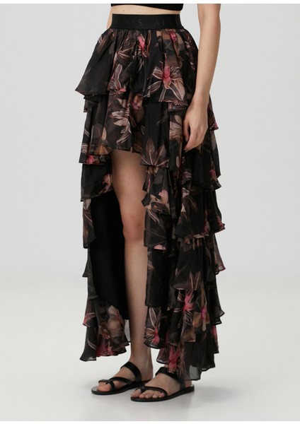 Cavarly Siyah Çiçekli Maksi Etek modelleri