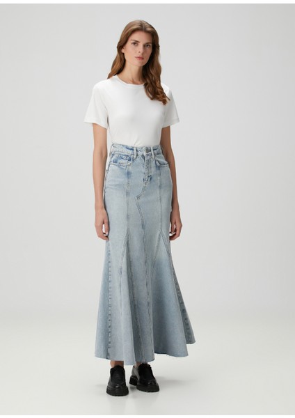 Alma Açık Mavi Maksi Denim Etek