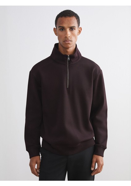 Yeni Sezon Fermuarlı Dik Yaka Erkek Kalın Sweatshirt