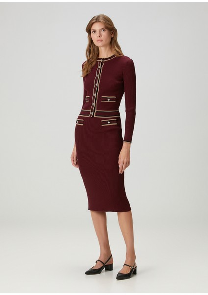 Bordo Midi Yün Kalem Etek
